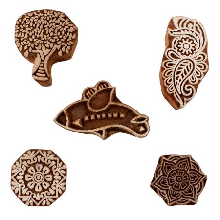 Set of 5 Piece New Mix Wooden Printing Blocks